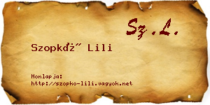 Szopkó Lili névjegykártya